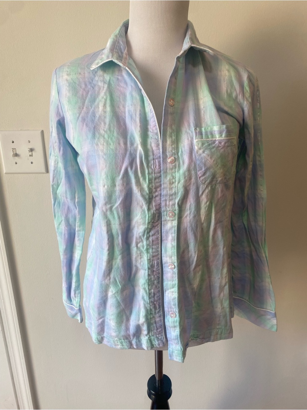 Victoria's Secret Pastel Striped Button-Down Shirt - Blue, Mint & Lavender